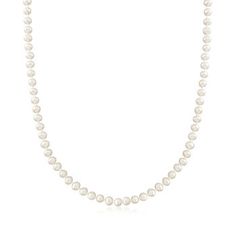 Ross-Simons - 4-4.5mm Cultured Pearl Necklace in 14kt Yellow Gold. 16". Dress your neckline in a gleaming parade of pearls! This timeless necklace features 4-4.5mm cultured freshwater pearls in a classic strand that finishes with a 14kt yellow gold springring clasp. White pearl necklace.  Pearl birthstones are the perfect gift for June birthdays. Mermaid Pendant Necklace, Diamond Star Necklace, White Topaz Earrings, Pearl Birthstone, Double Hoop Earrings, Front Back Earrings, Mermaid Pendant, Cluster Bracelets, White Pearl Necklace