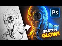 an image of a man in a gas mask and the words sketch glow on it