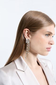 Add Some Enticing Detail To An Evening Look In Our Drop Earrings, With A Metallic Colorway, A Unique, Chain Design, And Sparkling Diamante Detailing. Pairs Well With Evening Plans, Date Nights, And Dancefloors. Diamante Drop Earrings Sparkling, Diamante Encrusted Detailing Shimmering Diamante Chains Unique, Sparkly Design Statement Large Size Secure Fastenings One Size Gold Ear Jacket, Pear Earrings, Crystal Wedding Jewelry, Wedding Bridesmaid Jewelry, Beaded Tassel Earrings, Bar Stud Earrings, Sparkly Earrings, Big Earrings, Jewellery Design