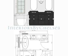 the floor plan for a bathroom with two sinks and a toilet