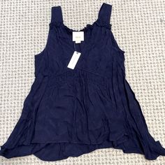 Anthropologie Maeve Tank Color- Navy (The First Photo Is Most Accurate) Size - Small Condition- Nwt, Never Worn Asymmetrical Boots Hem, Flowy Fit, Ruffle Details 100% Rayon Velvet Sweatshirt, Boho Tunic Tops, Embellished Sweaters, Dolman Sleeve Tops, Anthropologie Maeve, Boho Tunics, Anthropologie Top, Cotton Tank Top, Floral Print Tops