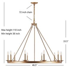 a chandelier with six lights and measurements