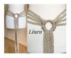 100% Linen/ Natural Uncolored Lithuanian, Birch Wood Ring Hand braided belt Width of each linen braided strap approx. 1.3-1.5cm/ 0.6" Braided Belt Diy, Adjustable Woven Beige Belt, Witchcraft Crafts, Viking Belt, Belt Ring, Viking Women, Diy Braids, Goth Wedding, Romantic Goth