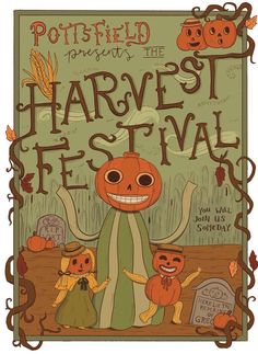 a poster for the harvest festival with pumpkins and jack - o'- lanterns