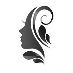 a woman's face with swirls and leaves