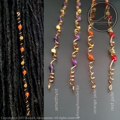 FOR SISTERLOCKS™ OR MICROLOCS SIZE LOCS ONLY Bright colours, hair wraps, braid bead, gemstone loc jewelry, pack of 1, gold plated beads, will fit Sisterlocks or microlocs These beautiful gemstone hair wraps come in many Grade A gemstones, these are genuine gemstones NOT acrylic beads! Just hold the spiral loc jewel at the top and wrap your hair gently around the spiral. Details * Brass wire * Gemstones- 19 different colours to choose from. * Length approx. 11cm * Qty ONE - SOLD INDIVIDUALLY - (Y Sisterlock Hair Jewelry, Diy Hair Jewelry For Locs, How To Style Sisterlocks, Loc Accessories Black Women, Bead Hair Wrap, Loc Crown Style, Hair Accessories For Locs, Diy Loc Jewelry, Hair Accessories For Braids