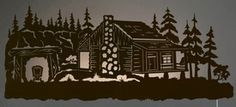 a drawing of a cabin in the woods