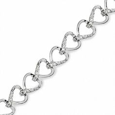 Say "I love you" again and again with a beautiful bracelet lined in sparkling hearts. Sweetly linked together, sterling silver open hearts line this romantic design. The opposite edging of alternating hearts is brightened by shimmering diamonds. Dazzling with 1/4 ct. t.w. of diamonds and polished to a bright shine, this 7.0-inch bracelet is secured with a lobster claw clasp. Bracelets For Him, Heart Line, Nameplate Necklace Silver, Horse Jewelry, Precious Jewels, Local Jewelry, Say I Love You, Sterling Silver Heart, Heart Bracelet