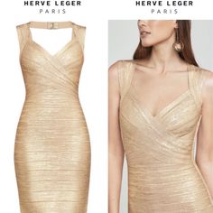 Herve Leger Iman Dress Nwt Gold Champaign Size: Small Orig Retail: $1350 Turn Heads In This Timeless Shimmering Dress With Herve Leger's Signature Curve-Hugging Bodycon Bandage Silhouette That Lifts & Sculpts. Mini Halter, Open-Back Detail. Concealed Back Zipper, Hook-And-Eye Closure At Neck. All Original Tags Attached. Never Worn. Purchased At Saks Fifth Avenue. ***First & Last Pic In Gallery Are Stock Pics. I Photographed Actual Dress For All Other Images In Gallery.*** Authenticity Guaranteed Herve Leger Dress Bandage Gold, Herve Leger Dress Bandage, Champaign Dress, Storage Tags, Gold Bandage Dress, Shimmering Dress, Grommet Dress, Yellow Bodycon Dress, Blue Bandage Dress