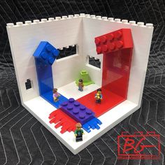 a lego house with red and blue walls