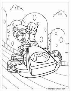 mario kart coloring pages for kids to print and color with the mario kart character