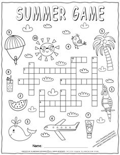 a crossword puzzle with the words summer game and pictures to match it's colors