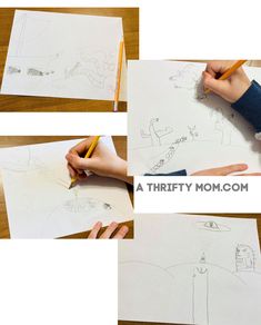 the process of drawing a child's hand with pencils