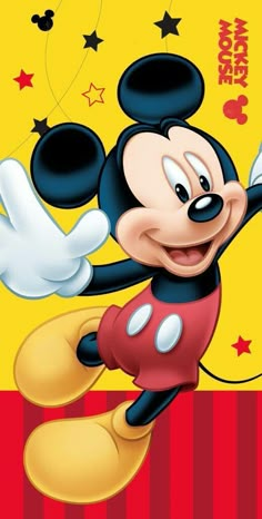 a cartoon mickey mouse with his arms in the air