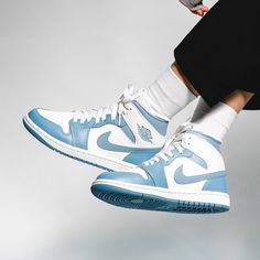 New With Box Jordan Shoes Women, Jordan 1 Mid University Blue, Blue And White Jordans, Nike Jordan 1 Low, Olive Sneakers, Jordan Mid, Jordan 11s, Nike Air Jordan 5, Blue Jordans