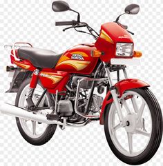 a red and yellow motorcycle is shown on a transparent background, with the words honda written in