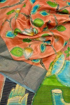 TBE-10241356 Traditional Embroidered Silk Scarf For Wedding, Bohemian Silk Saree For Wedding, Multicolor Traditional Tissue Silk Wear, Chanderi Silk Scarf With Zari Work In Traditional Drape, Chanderi Silk Scarf With Zari Work, Raw Silk Scarf With Zari Work For Festivals, Orange Silk Traditional Wear With Resham Embroidery, Bollywood Style Handloom Tissue Silk Set, Designer Tussar Silk Dupatta For Diwali