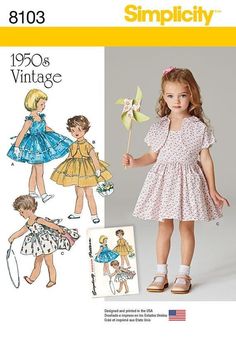 Simplicity Pattern 8103 This 1950s vintage dress for child and girl features a dress with tied bow in back, with or without pockets, ruffles and tie bows on shoulder, also includes matching jacket. Uncut/Factory Folded Sizes 3-4-5-6-7-8 Will combine shipping. When purchasing multiple patterns, buyer pays for the 1st pattern and all others ship for free. 1950’s Dress, Girls Clothes Sewing, Vintage Girls Clothes, 1950's Dress, Preteen Clothing, Simplicity Patterns Dresses, Kids Clothes Patterns, Robes Vintage, Sewing Patterns Girls