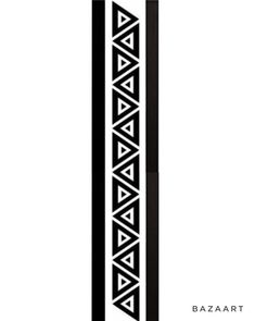 a black and white image of a tall pole with geometric designs on the side, against a white background