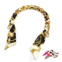 PRICES MAY VARY. Package includes one chain and 5pcs different color scarves.. The chain is made of high quality polished Iron material,0.35 lb in weight,not to heavy. The silk scarves feels very soft. 17'' in total length,perfect for purse handle. Silk scarf chain makes your bag more attractive and elegant. Silk Scarf Gold Clothing, Metal Purse, How To Make Purses, Metallic Purse, Purse Handles, Iron Material, Handbag Straps, Silk Scarves, You Bag