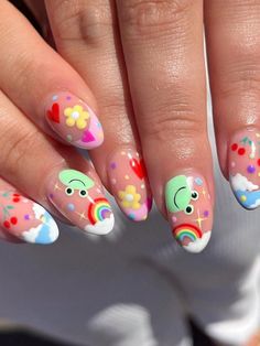 Colorful Nail, Manicure Tips, Fake Nails With Glue, Colorful Nail Designs, Easter Nails, Rainbow Nails, Stick On Nails, Nail Art Hacks