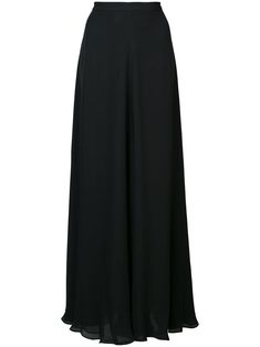 Black silk long A-line skirt from VOZ featuring a high waist, a rear zip fastening, a fitted waist and a ruffled hem. Skirt Png, Long A Line Skirt, Ankle Length Skirt, Black Maxi Skirt, Looks Party, Black Outfits, Floor Length Skirt, Black Skirt, Skirt Black