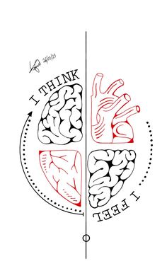 the left and right halves of a human brain are shown in red, black and white