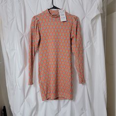 Soft Brand New Never Worn With Tags Orange Fitted Knee-length Midi Dress, Orange Long Sleeve Midi Dress, Fitted Orange Mini Dress, Multicolor Stretch Mini Dress For Fall, Orange Stretch Mini Bodycon Dress, Stretch Orange Mini Bodycon Dress, Orange Mini Dress For Spring, Orange Fitted Midi Bodycon Dress, Fitted Orange Mini Bodycon Dress