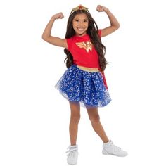 Come join Wonder Woman and all the DC Comics superheroes on their exciting comic book adventures! Dressed in this Wonder Woman [CategoryDescriptionLong] your strong and courageous little girl is ready to save the world. Your little hero will look so cool and stylish in this DC Comics Justice League Costume T-Shirt Tulle Skirt Headband and Cape 4 Piece Set. Justice League Costumes, Wonder Woman Outfit, Toddler Costumes Girl, Justice League Wonder Woman, Wonder Woman Costume, Wonder Woman Logo, Dress Up Outfits, Tshirt Skirt, T Shirt Costumes