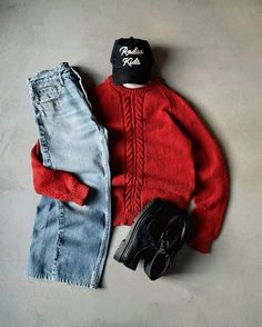 Red Cap Outfit, Red Shoes Outfit, Wardrobe Change, Red Clothes, Winter Sweater Outfits, Hype Clothing, Woman Dresses, Outfit Inspired, American Casual