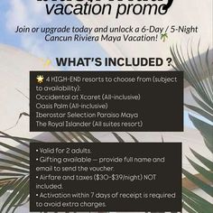 an advertisement for the holiday vacation program is shown in black and white, with palm leaves