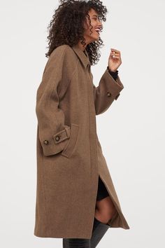 Wool-blend Coat - Dark beige - Ladies | H&M CA 2 Belted Blazer, Silk Cami, Classic Suit, Dark Beige, Felted Wool, Ribbed Sweater, Khaki Green, Dress Codes