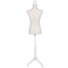 a white mannequin on a wooden stand