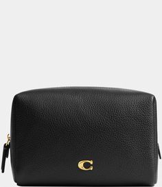 From COACH&#x2C; the Essential Cosmetic Pouch features: Polished pebble leatherInside multifunction pocketZip closureFabric liningApprox.: 6.75" L x 4.5" H x 2.75" WImported. Classic Coach Bag With Zipper Pouch, Coach Pouch, Skincare Bag, Black Pouch, Polished Pebble, Cosmetic Pouch, Dillard's, Global Fashion, Pebbled Leather