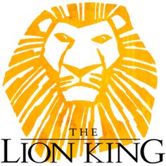 the lion king logo is shown in yellow and black with an image of a lion's head