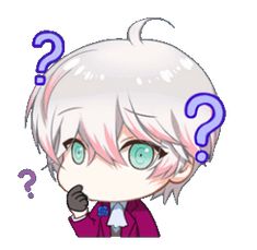 an anime character with white hair and blue eyes has question marks in front of his face