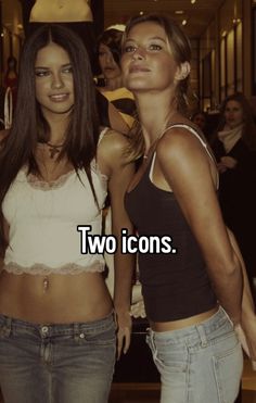 two women standing next to each other with the words two icons on their chests