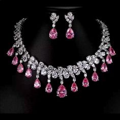 High Quality Tear Drop Shape Frosted Pink Tourmaline And Aaa Cubic Zirconia Bridal Wedding Jewelry Sets, 3 Layers Of White Gold Plated Jewelry Set Protection: Lead Free, Nickel Free, Cadmium Free Offers Are Welcome Elegant Pink Bridal Sets For Party, Luxury Silver Bridal Sets For Party, Pink Cubic Zirconia Bridal Necklace For Party, Formal Pink Cubic Zirconia Bridal Necklace, Pink Crystal Bridal Necklace For Wedding, Formal Pink Hand Set Bridal Necklace, Elegant Pink Bridal Set For Wedding, Pink Cubic Zirconia Bridal Necklace For Wedding, Pink Hand-set Bridal Necklace For Party