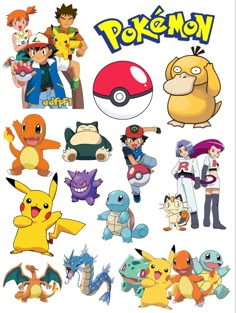 the pokemon characters are all in different poses