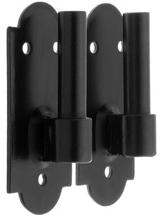 two black iron door latches on a white background