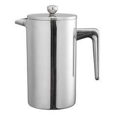 a stainless steel coffee pot with handle