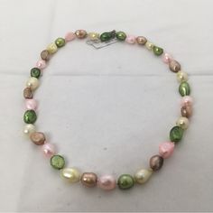 Glass Baroque Style Pearl Necklace, Pink, Green, White, Nwt Silver Tone Hardware. Glass Faux Pearls. Measures 21” End To End. Lobster Claw Clasp. New With Tag. Style Pearl Necklace, Pearl Necklace Pink, Pink Pearl Necklace, Baroque Style, Baroque Fashion, Pearl Choker, All Things Beauty, Green Bead, Anime Poses