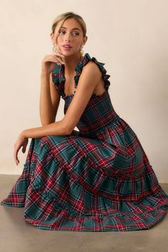 Pride And Joy Green Plaid Midi Dress Plaid Formal Dress, Plaid Dresses For Women, Christmas Party Dress Ideas, Christmas Plaid Outfit, Red And Green Dress, Retro Plaid Dress, Plaid Christmas Dress, Plaid Shirt Dress, Plaid Mini Dress