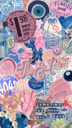 an altered collage of pink and blue items