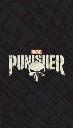 the logo for the upcoming movie, the punisher is shown in black and white