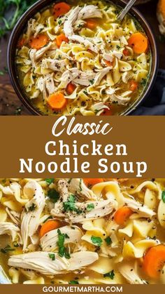 Warm your soul with this classic homemade chicken noodle soup. Packed with tender chicken, fresh veggies, and soft noodles, this comforting dish is perfect for any occasion. Satisfy your cravings – grab the full recipe. #ChickenNoodleSoup #HomemadeSoup #ComfortFood #ChickenSoupRecipe #ClassicSoup Easy Bone Broth Chicken Noodle Soup, Six Sisters Chicken Noodle Soup, Chicken Noodle Soup With Bouillon Cubes, Best Fall Chicken Recipes, Chicken Noodle Butterball Soup, Quick Chicken Noodle Soup Recipe, Martha Stewart Chicken Noodle Soup, Quick Easy Chicken Noodle Soup Recipes, Easy Crockpot Chicken Noodle Soup Simple