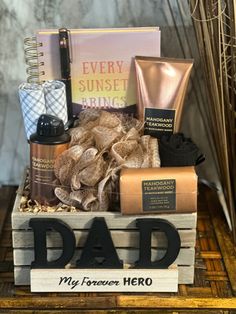 a father's day gift box with personalized items