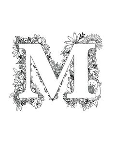 the letter m is made up of flowers and leaves