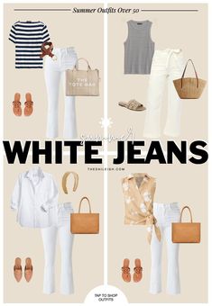 Summer White Jeans Outfit Ideas Over 50 Dress Essentials, White Jeans Summer, Fancy Clothing, Transitional Outfits, Parisian Outfits