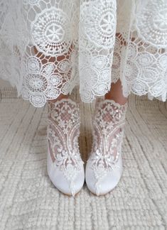 Compliment your spiritual wedding with these personalized lace bridal shoes. Floral lace embellishment with pearls ans sparkly beads create a beuatiful contrast with the smooth crepe fabric of these wedding shoes 2" Block heels promise to keep you comfortable, even on rocky terrain or grass garden. Bridal Boots Simple, Wedding Shoes Bride Comfortable Wedge, Low Heel Bridal Shoes Elegant, Custom Bridal Shoes, Bridal Boots Elegant, Closed Toed Wedding Heels, Elegant Wedding Shoes With Lace Work, Wedding Shoes With Lace Work, Lace Wedding Shoes With Lace Work